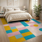ODIKA Washable Abstract Geometric Area Rug - Colorful Modern Low Pile Non-Slip Art Rug