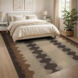 Brown Tan Woven Geometric Oval Rug