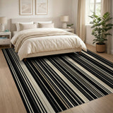Bold Black Beige Vertical Striped Area Rug