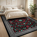 Red Teal Persian Floral Medallion Rug