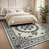 Ornate Beige Mandala Border Area Rug