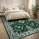 Green Emerald Green Ornate Floral Vintage Rug