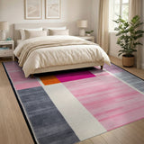 Vibrant Geometric Stripe Area Rug in Pink Orange Grey