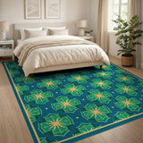 Teal Geometric Star Pattern Area Rug