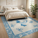 Vintage Blue Butterfly Line Art Area Rug