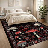 Red Enchanted Red Mushroom Forest Area Rug