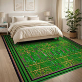 Emerald Green Gold Purple Beaded Geometric Rug