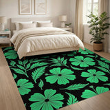 Vibrant Green Hibiscus Floral Area Rug