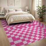 Pink White Checkered Area Rug