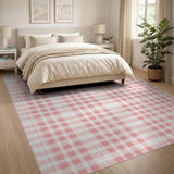 Pink Pink White Gingham Checkered Area Rug