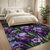 Purple Iris Floral Pattern Area Rug