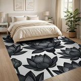 Black Lotus Blossom Pattern Area Rug