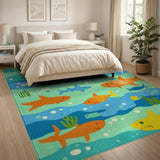 Cartoon Sharks Ocean Adventure Area Rug