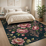 Ornate Pink Peony Medallion Area Rug