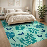Mint Green Blue Flower Butterfly Leaf Area Rug
