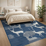 Indigo Blue Deer Tree Silhouette Area Rug