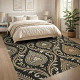 Elegant Black Gold Paisley Area Rug
