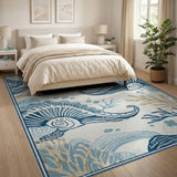 Blue Coastal Seashell Area Rug