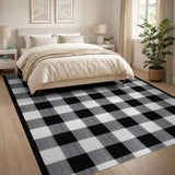 Distressed Vintage Distressed Black White Buffalo Check Area Rug
