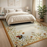 Beige Floral Vintage Rug with Bees Butterflies