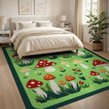 Kids Cartoon Green Whimsical Mushroom Meadow Area Rug