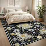 Ornate Black Ivory Mandala Persian Rug