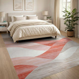 Abstract Wave Layers Beige Red Area Rug