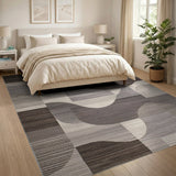 Modern Grey Curved Geometric Area Rug