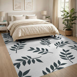 Black White Leaf Pattern Area Rug