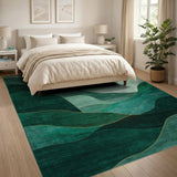 Golden Sun Over Teal Green Abstract Waves Rug