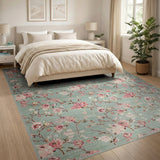Teal Pink Magnolia Floral Area Rug