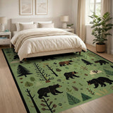Whimsical Green Forest Bears Area Rug