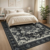 Intricate Black White Mandala Area Rug