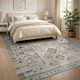 Beige Heritage Tribal Geometric Area Rug