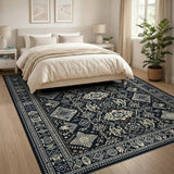 Black and White Black Heritage Tribal Geometric Area Rug