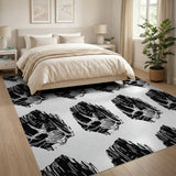 Bold Black White Crystal Skull Pattern Rug