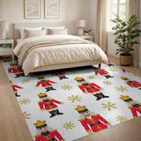 Festive Nutcracker Soldiers Gold Snowflakes Rug