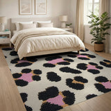 Pink Black Leopard Print Area Rug