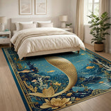 Golden Mermaid Moonlit Sea Fantasy Area Rug