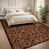 Red Floral Vintage Area Rug with Gold Accents