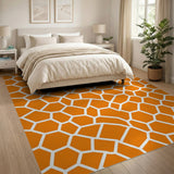 Vibrant Orange Hexagon Geometric Rug