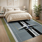 Cartoon Airplane Runway Kids Area Rug