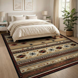 Brown and Tan Southwestern Southwestern Geometric Tribal Area Rug
