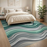 Coastal Beach Teal Ocean Waves Abstract Area Rug