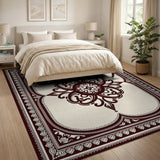 Ornate Ivory Medallion Persian Area Rug