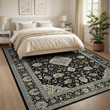 Black and White Black Ivory Traditional Persian Area Rug