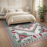 Traditional Persian Area Rug with Green Red Floral Motifs