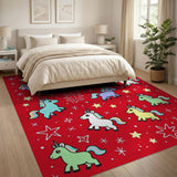 Magical Unicorn Stars Red Area Rug