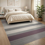 Beige Striped Woven Area Rug with Mauve Grey
