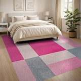 Vibrant Pink Blue Geometric Patchwork Area Rug